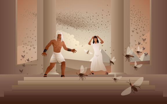 Biblical vector illustration series in neutral colors, the ten plagues of Egypt, third plague, plague of lice or gnats
