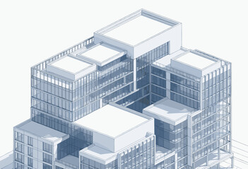 Fototapeta premium Modern Glass Skyscraper Architectural Blueprint Rendering