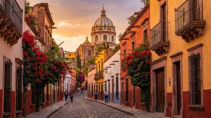 Fototapeta premium Colonial street in San Miguel de Allende Mexico
