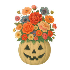 Naklejka premium PNG Halloween pumpkin floral arrangement