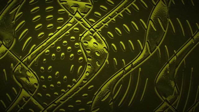 Dark cinematic gold and amber liquid caustics with concentric ripples and striped op art style, great for seamless loop motion background, poster, and branding.