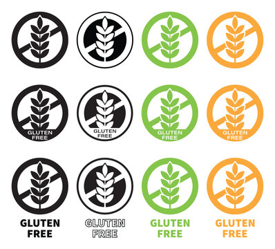 Gluten free labels set colored gluten allergy icons