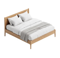 Obraz premium Modern Bed with White Bedding and Pillow, 3D Vector Illustration of Bedroom Furniture Isolated on White