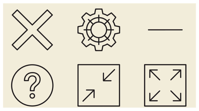 Vector icon set featuring close cross gear settings hyphen minus help question mark and resize arrows vector icons UI elements settings question elements