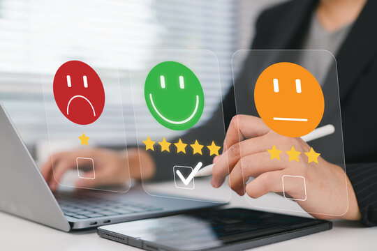 Business service experience rating from online application, customer satisfaction survey concept, customers evaluate service quality which leads to business reputation ranking.