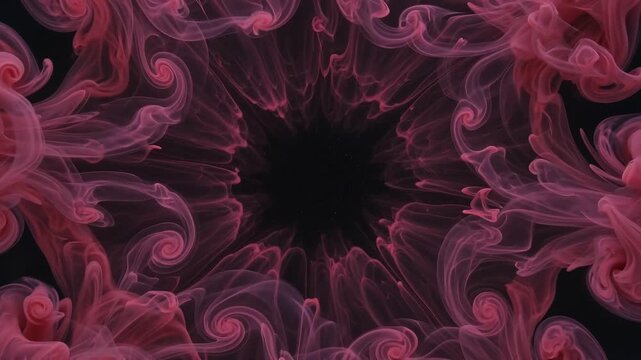 Slow motion glowing crimson and magenta ink blooming in dark water, abstract fluid motion background