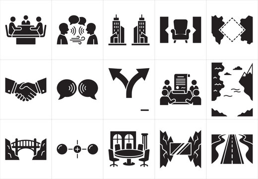 International Day of Neutrality 15 Black Silhouette Icons | Diplomacy, Mediation, Peace and Nonalignment Vector Collection
