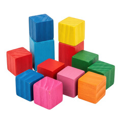 Fototapeta premium Colorful wooden blocks for children building and playing on a flat surface isolated on transparent background