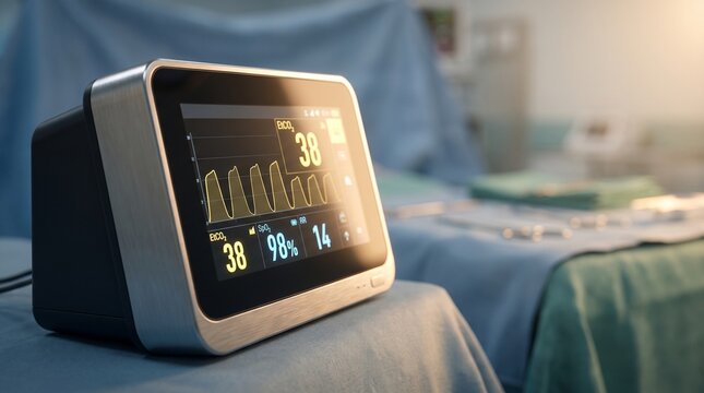 Premium Capnography Monitor Showing Realistic Respiratory Waveform in Modern Clinical Setting