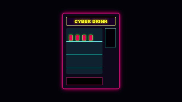 Cyber drink neon vending machine animation for futuristic sci-fi concepts 4k