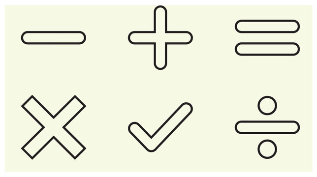 Mathematical and operational interface icons set for digital display with interface symbols calculation signs web icons app buttons minus sign plus sign equals sign