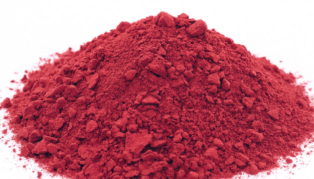Heap of ground red sumac spice powder isolated on white background for Middle Eastern Turkish culinary seasoning and healthy cooking