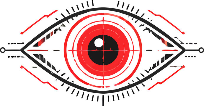 Abstract red eye illustration with geometric lines and digital tech design style Vector, illustration