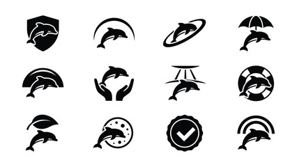 Fototapeta premium Creative Dolphin Icons Set With Various Unique Symbol Designs On Transparent Background