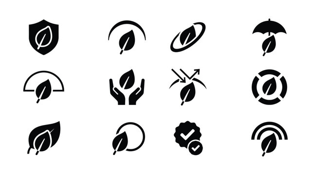 Collection of creative leaf and nature inspired vector icons with transparent backgrounds