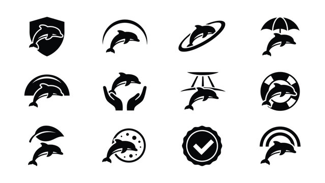 Creative Dolphin Icons Set With Various Unique Symbol Designs On Transparent Background