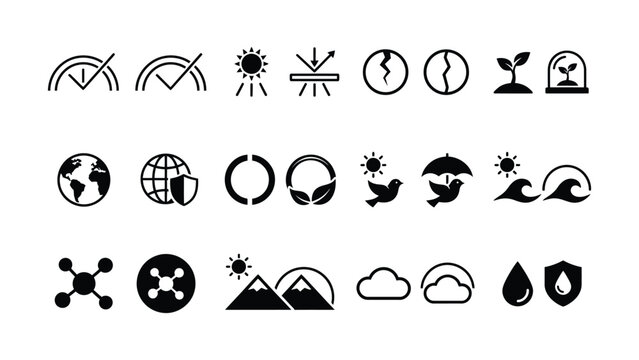 Collection of simple icons representing various weather climate and nature elements