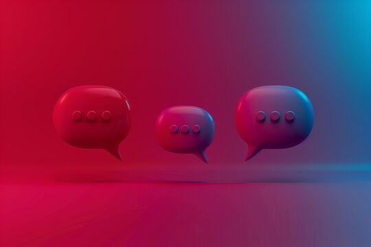 Chat bubbles floating with neon pink and blue light representing online communication