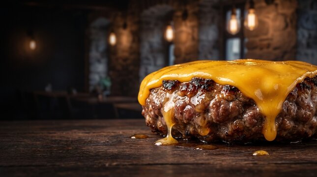 Delicious Grilled Beef Patty Topped With Melted Golden Cheddar Cheese