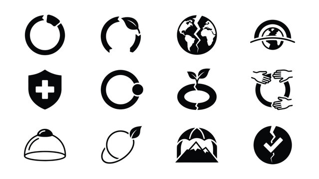 Collection of Simple Black and White Icon Designs with Transparent Backgrounds