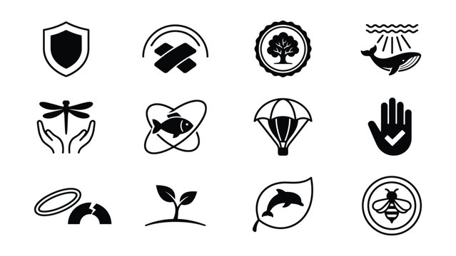 Collection of various black and white icons featuring nature and adventure symbols