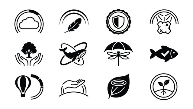 Collection of minimalist nature and travel icons with transparent backgrounds