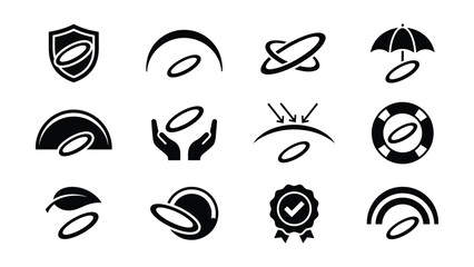 Fototapeta premium Collection of various abstract icons featuring shields and symbols with transparent backgrounds