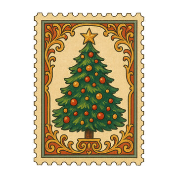 PNG Vintage Christmas tree stamp