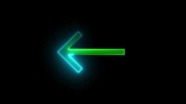 glowing neon arrow icon 4k video animation black background.