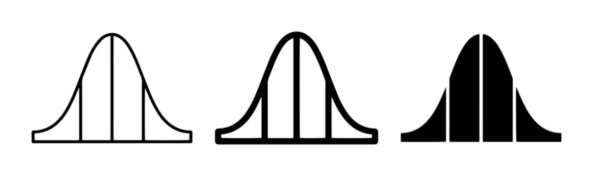 Normal Distribution Curve Icons, Gaussian Bell Curve Graphics, Statistical Probability Visuals