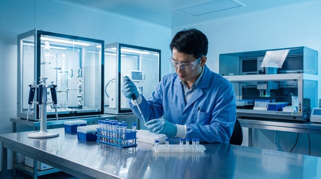 A focused scientist conducting experiments in the lab.