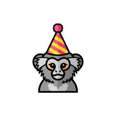Naklejka premium Cute monkey wearing a festive party hat illustration
