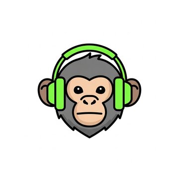 Monkey mascot logo wearing green headphones