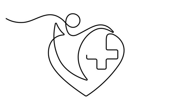 Isolated medical cross outline vector in continuous one line minimalist drawing for healthcare symbol animation video 4k. Full length single line animation