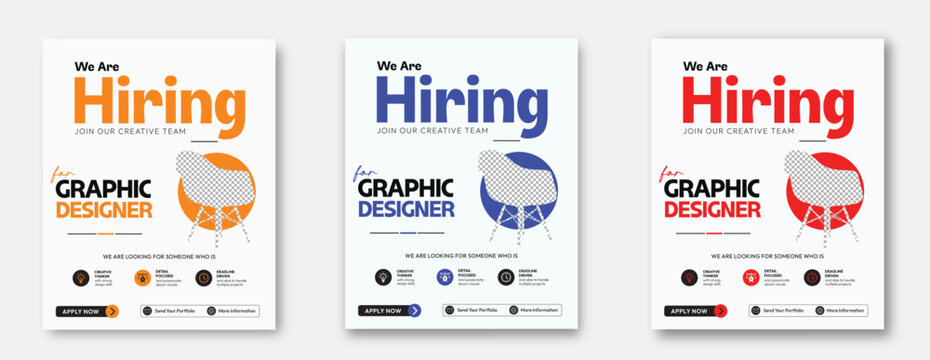 Modern Graphic Designer Hiring Flyer Template with Creative Team Recruitment, Portfolio Application and Professional Job Vacancy Layout