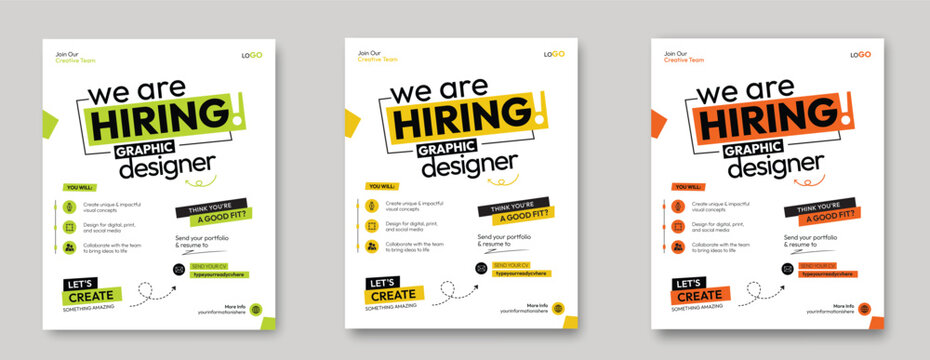 Modern Graphic Designer Hiring Flyer Template with Creative Recruitment Poster, Portfolio Application and Bold Typography Layout