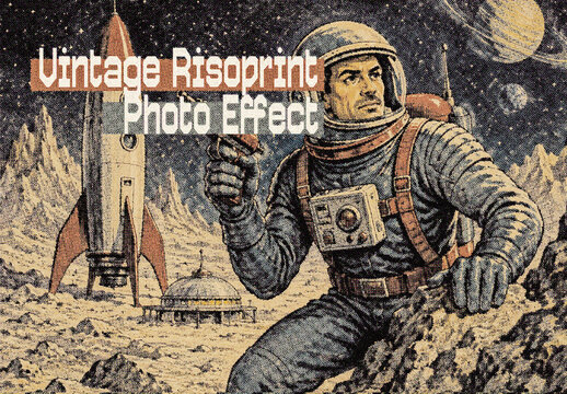 Vintage Risograph Halftone Print Photo Effect
