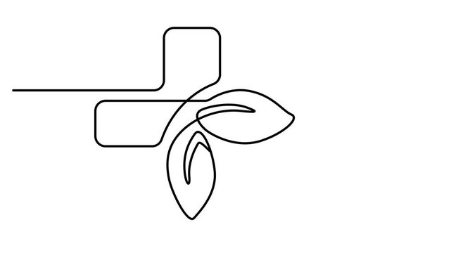Isolated medical cross outline vector in continuous one line minimalist drawing for healthcare symbol animation video 4k. Full length single line animation