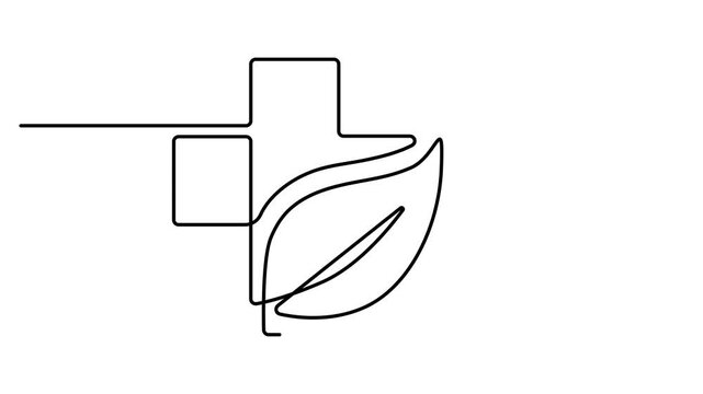 Isolated medical cross outline vector in continuous one line minimalist drawing for healthcare symbol animation video 4k. Full length single line animation
