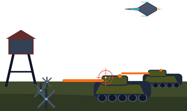Military tanks engaging in tactical combat operation