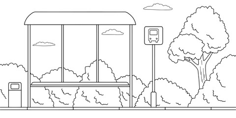 Obraz premium Bus stop graphic black white sketch illustration vector 