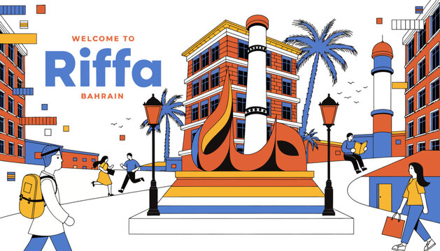 Welcome to Riffa Bahrain cityscape illustration