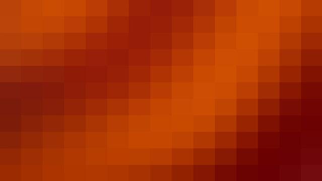 Pixel art mosaic background in deep orange and dark red tones, featuring a large pixel grid with soft gradient color blending for retro video game aesthetics and digital media concepts.