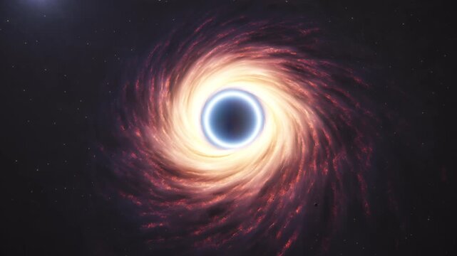 Universe mysteries, massive black hole pulling deep galaxy nebula in cosmos. 3d animation.