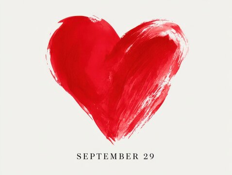 Red watercolor heart shape with september 29 text