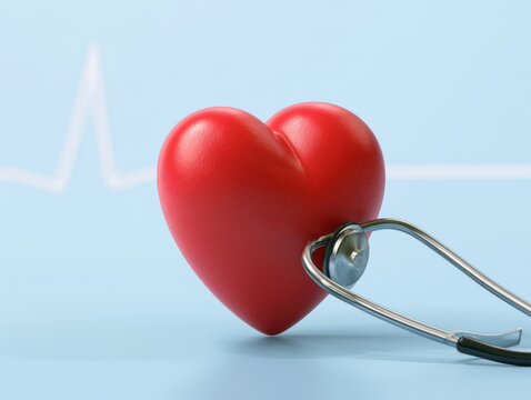 Red heart with stethoscope symbolizing health and love