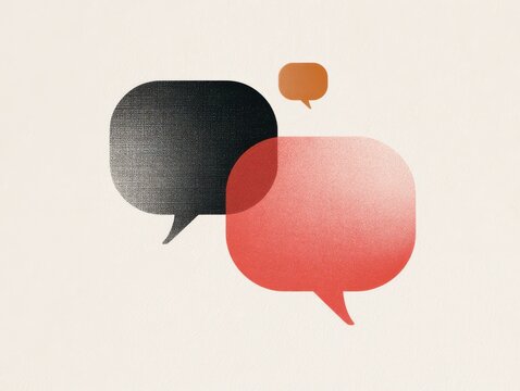 Three colorful speech bubble icons overlapping on light background