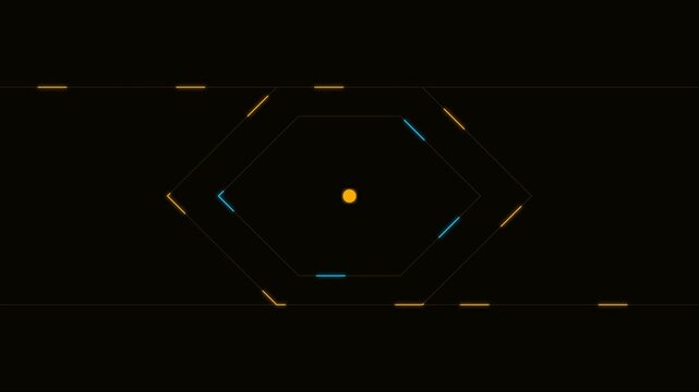 Minimalist hud hexagon interface animation with pulsing data points and digital geometric lines 4k