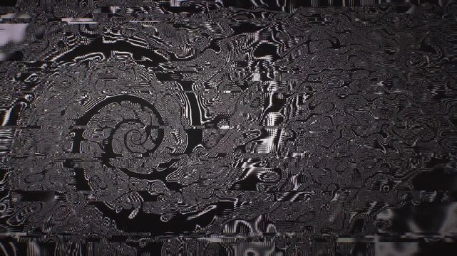 Seamless loop of monochrome glitch art with VHS noise, scanline distortion, and dithered interference patterns. Ideal for cyberpunk tech visuals, transitions, and edgy motion backdrops.