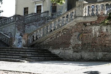 Fototapeta premium Grand exterior stone staircase and balustrade of a historic building